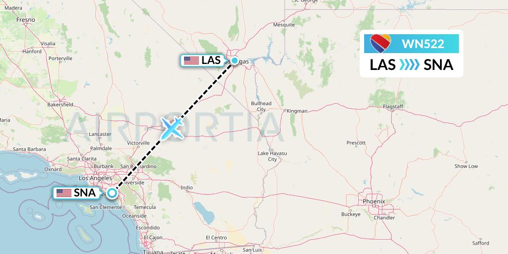 WN522 Southwest Airlines Flight Map: Las Vegas to Orange County