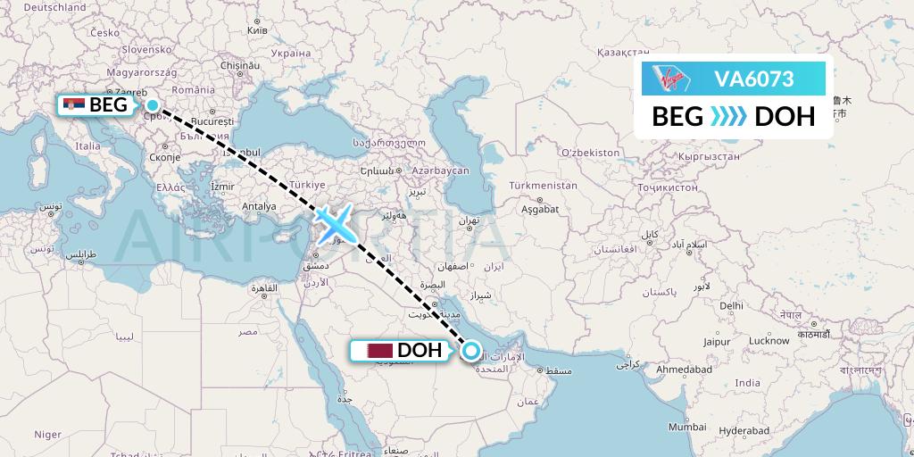VA6073 Virgin Australia Flight Map: Belgrade to Doha