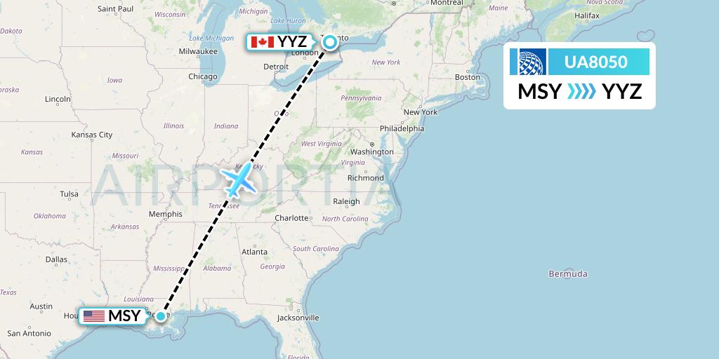 UA8050 United Airlines Flight Map: New Orleans to Toronto