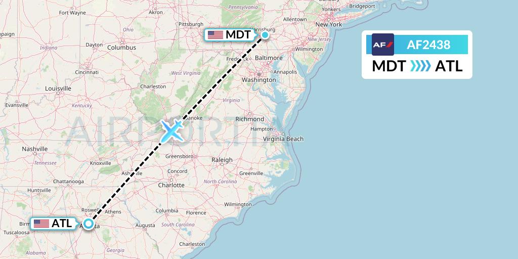 AF2438 Air France Flight Map: Harrisburg to Atlanta