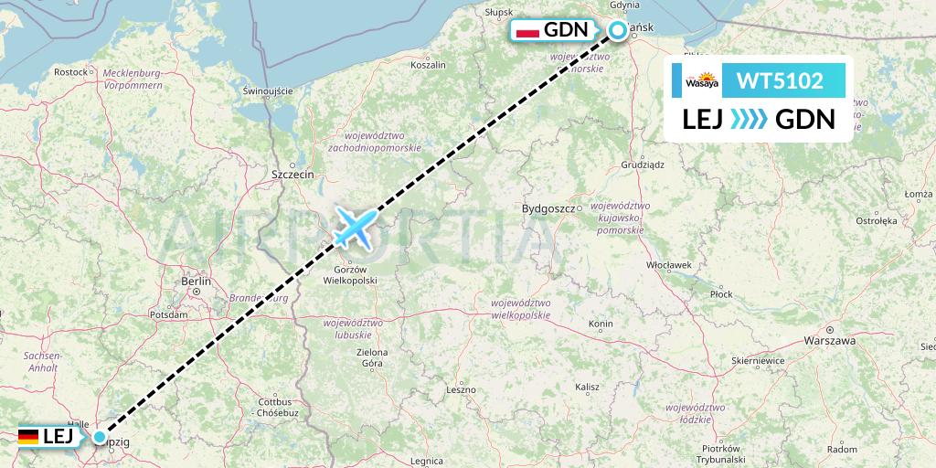 WT5102 Swiftair Flight Map: Leipzig to Gdansk