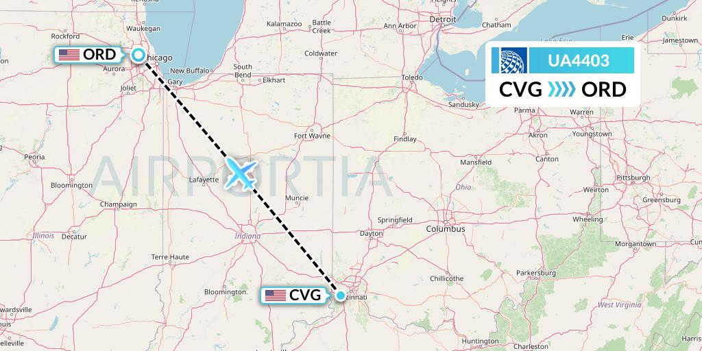 UA4403 United Airlines Flight Map: Cincinnati to Chicago