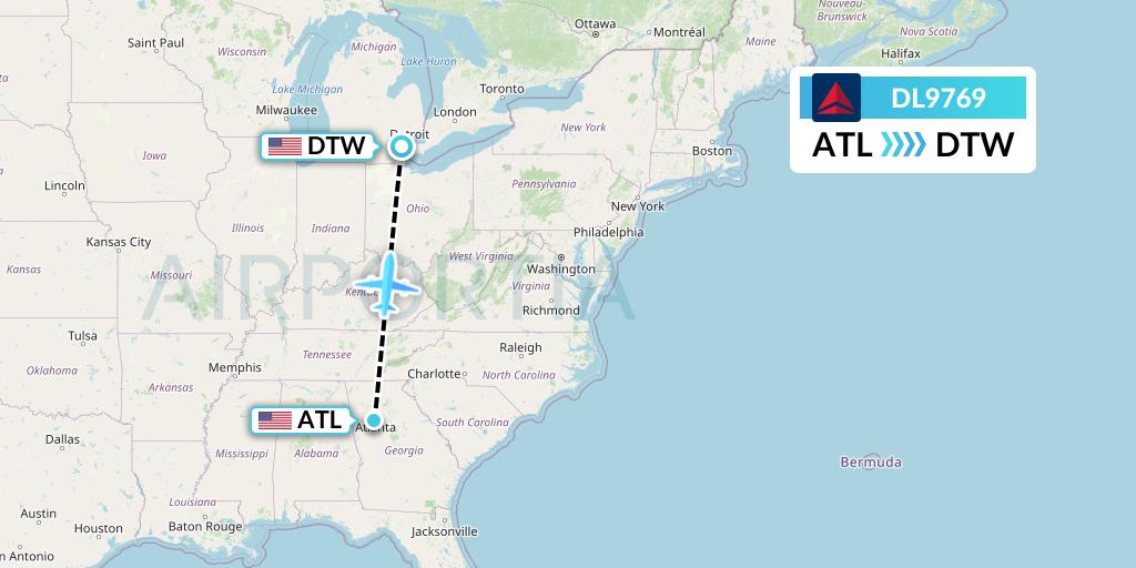 DL9769 Delta Air Lines Flight Map: Atlanta to Detroit