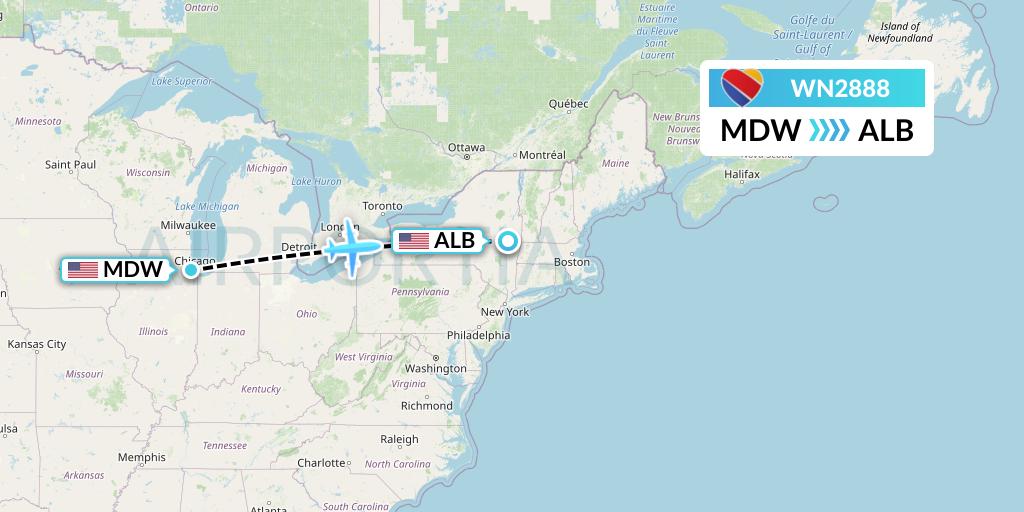 WN2888 Southwest Airlines Flight Map: Chicago to Albany