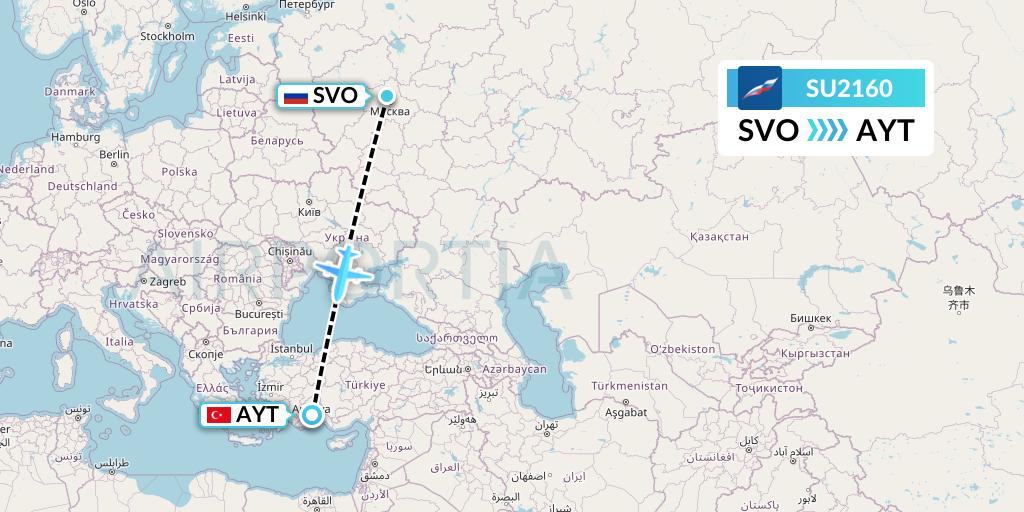 SU2160 Aeroflot Flight Map: Moscow to Antalya