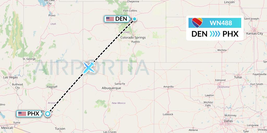 WN488 Southwest Airlines Flight Map: Denver to Phoenix