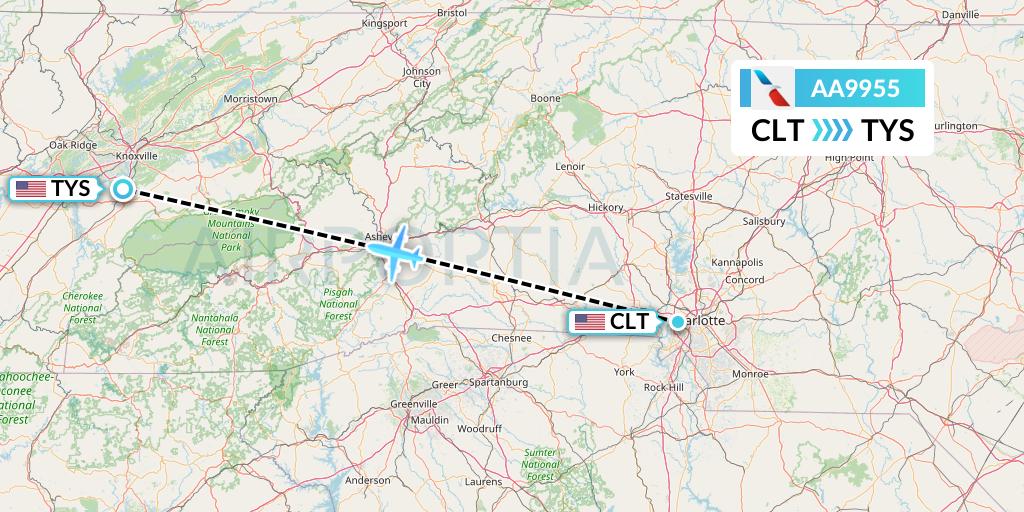 AA9955 American Airlines Flight Map: Charlotte to Knoxville