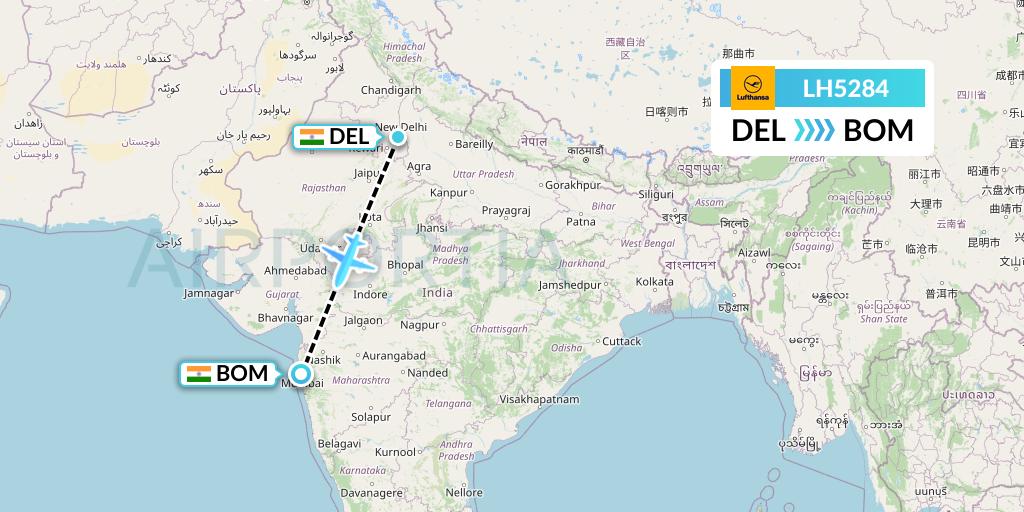 LH5284 Lufthansa Flight Map: Delhi to Mumbai