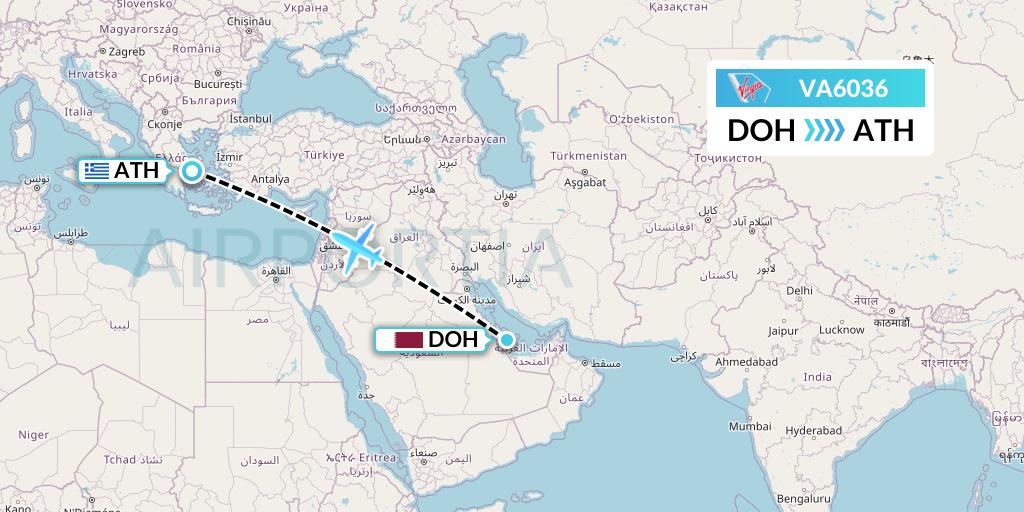 VA6036 Virgin Australia Flight Map: Doha to Athens