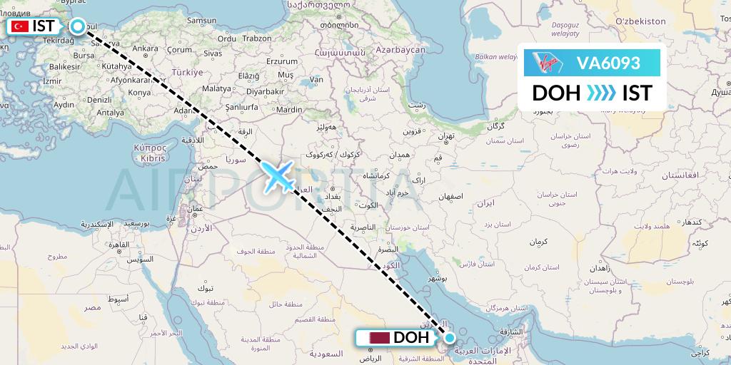 VA6093 Virgin Australia Flight Map: Doha to Istanbul