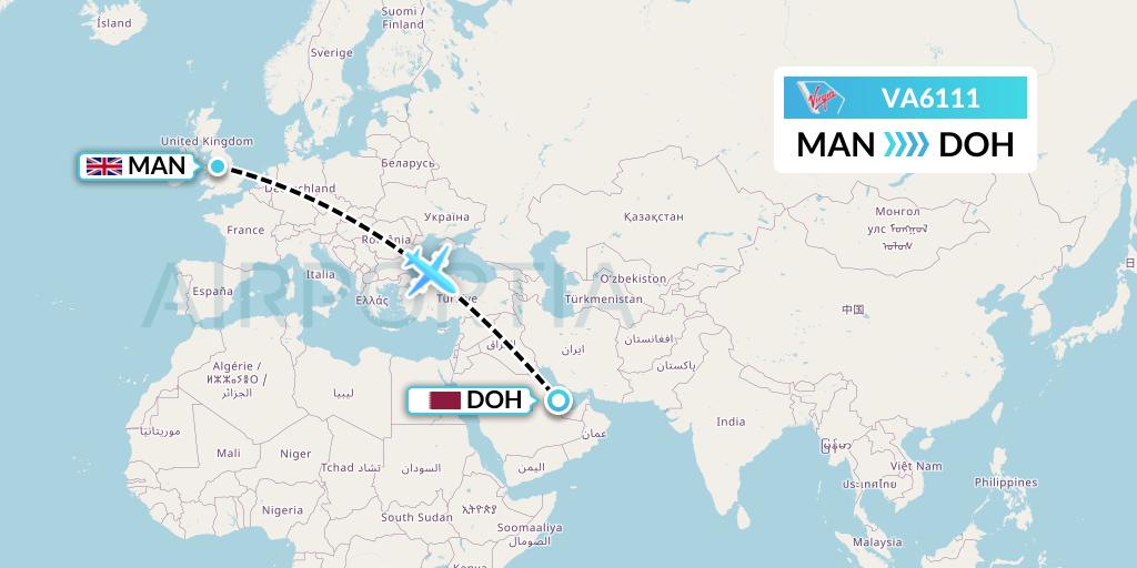 VA6111 Virgin Australia Flight Map: Manchester to Doha