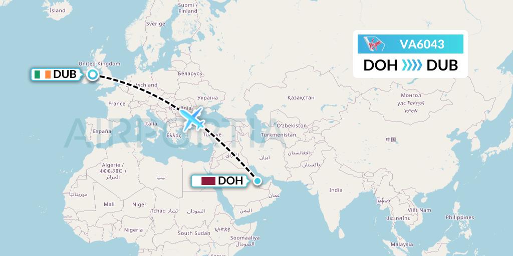 VA6043 Virgin Australia Flight Map: Doha to Dublin