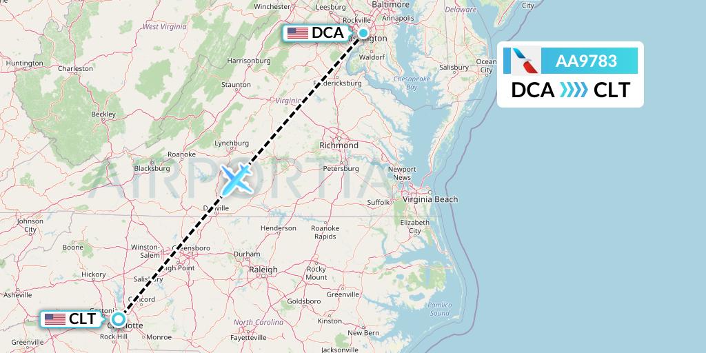 AA9783 American Airlines Flight Map: Washington to Charlotte