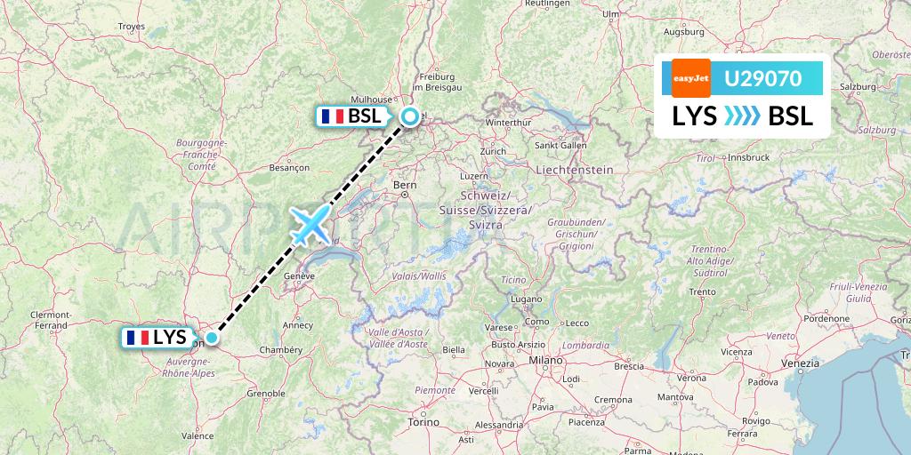 U29070 EasyJet Flight Map: Lyon to Basel