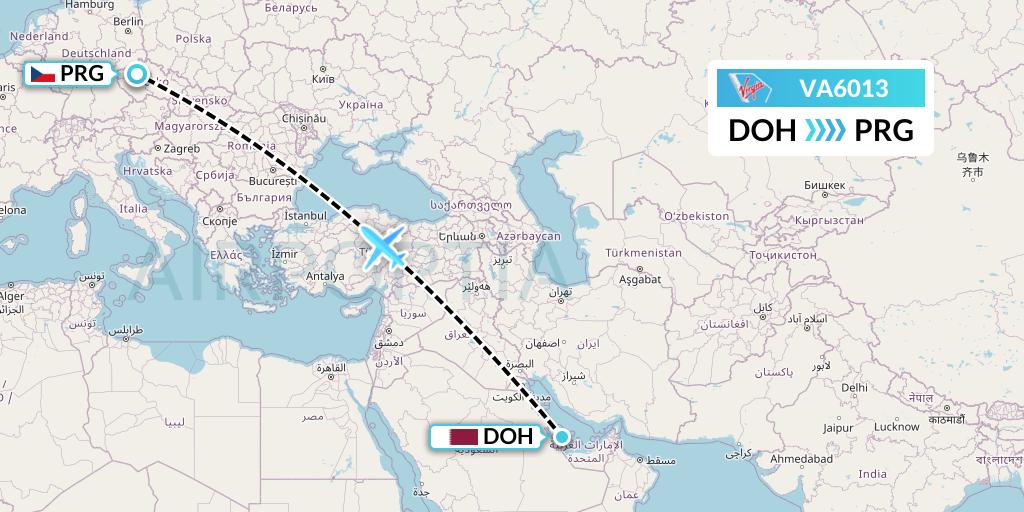 VA6013 Virgin Australia Flight Map: Doha to Prague