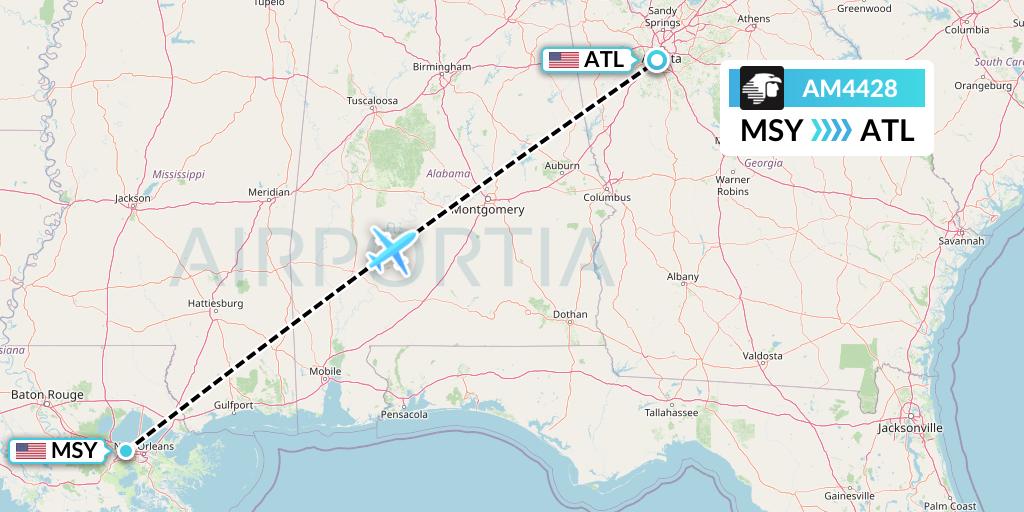AM4428 Aeromexico Flight Map: New Orleans to Atlanta