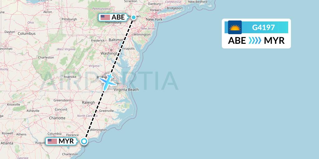 G4197 Allegiant Air Flight Map: Allentown to Myrtle Beach