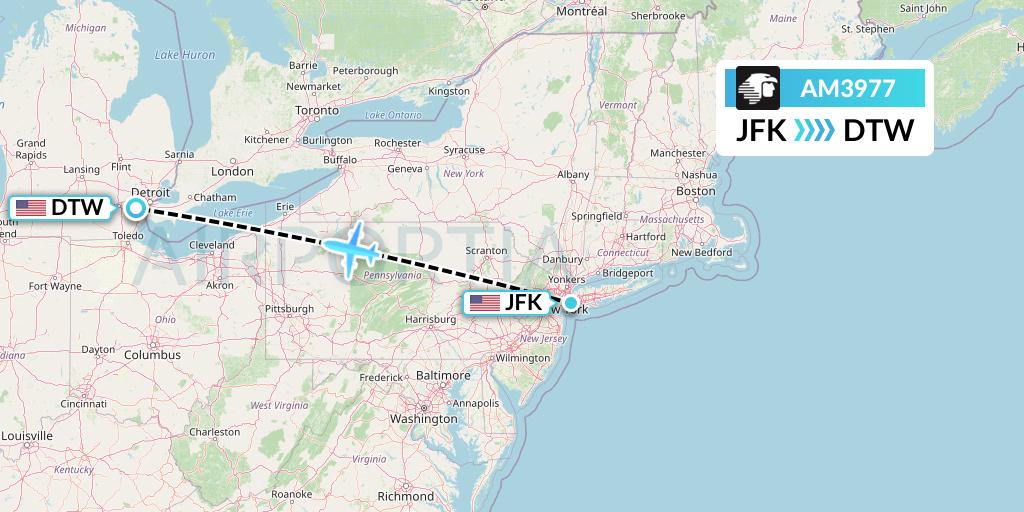 AM3977 Aeromexico Flight Map: New York to Detroit