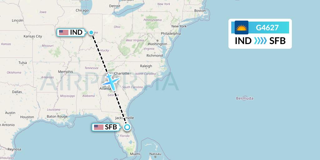 G4627 Allegiant Air Flight Map: Indianapolis to Orlando