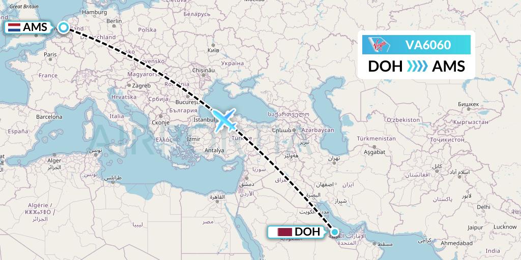 VA6060 Virgin Australia Flight Map: Doha to Amsterdam
