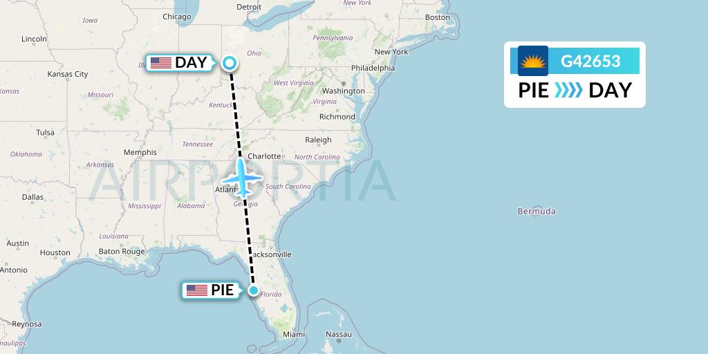 G42653 Allegiant Air Flight Map: St. Petersburg to Dayton