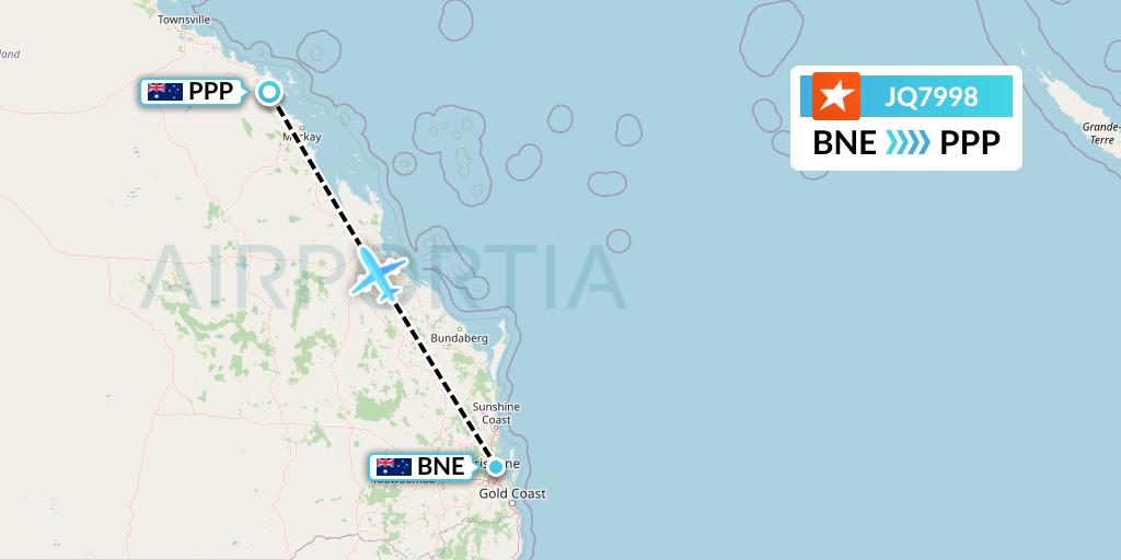 JQ7998 Jetstar Airways Flight Map: Brisbane to Proserpine
