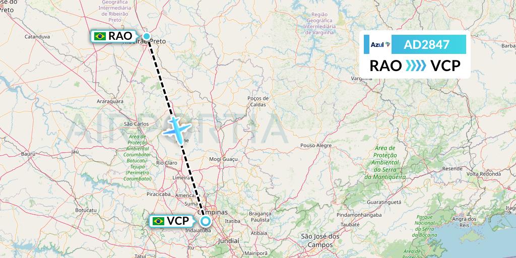 AD2847 Azul Brazilian Airlines Flight Map: Riberao Preto to Campinas