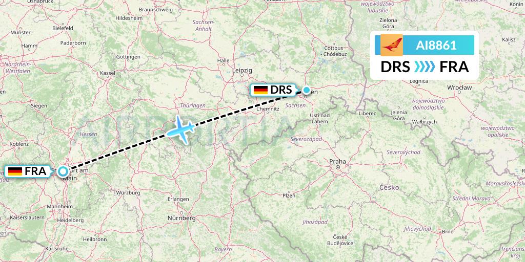 AI8861 Air India Flight Map: Dresden to Frankfurt