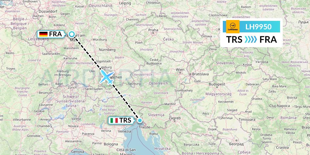 LH9950 Lufthansa Flight Map: Trieste to Frankfurt