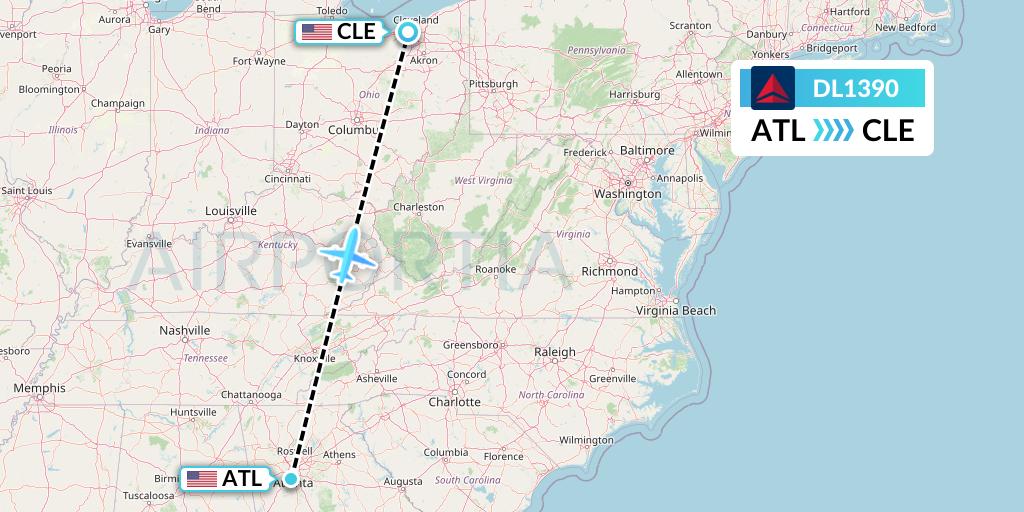 DL1390 Delta Air Lines Flight Map: Atlanta to Cleveland