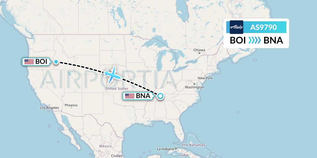 AS9790 Alaska Airlines Flight Map: Boise to Nashville