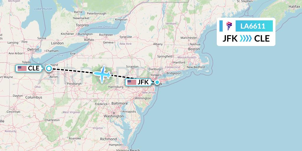 LA6611 LAN Airlines Flight Map: New York to Cleveland