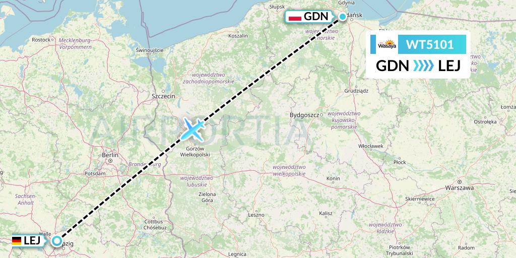 WT5101 Swiftair Flight Map: Gdansk to Leipzig