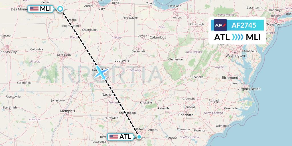 AF2745 Air France Flight Map: Atlanta to Moline