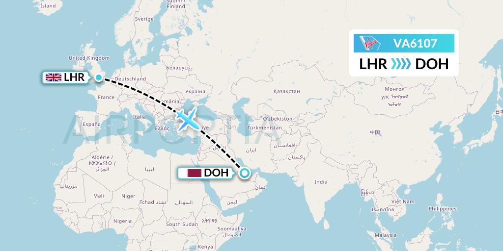 VA6107 Virgin Australia Flight Map: London to Doha