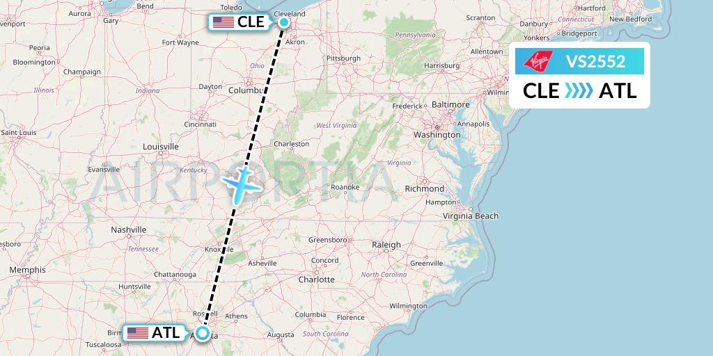 VS2552 Virgin Atlantic Airways Flight Map: Cleveland to Atlanta