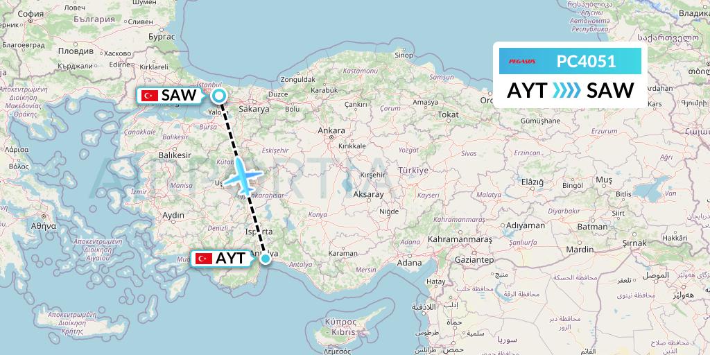 PC4051 Pegasus Airlines Flight Map: Antalya to Istanbul