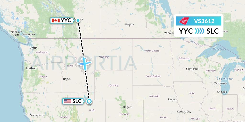 VS3612 Virgin Atlantic Airways Flight Map: Calgary to Salt Lake City