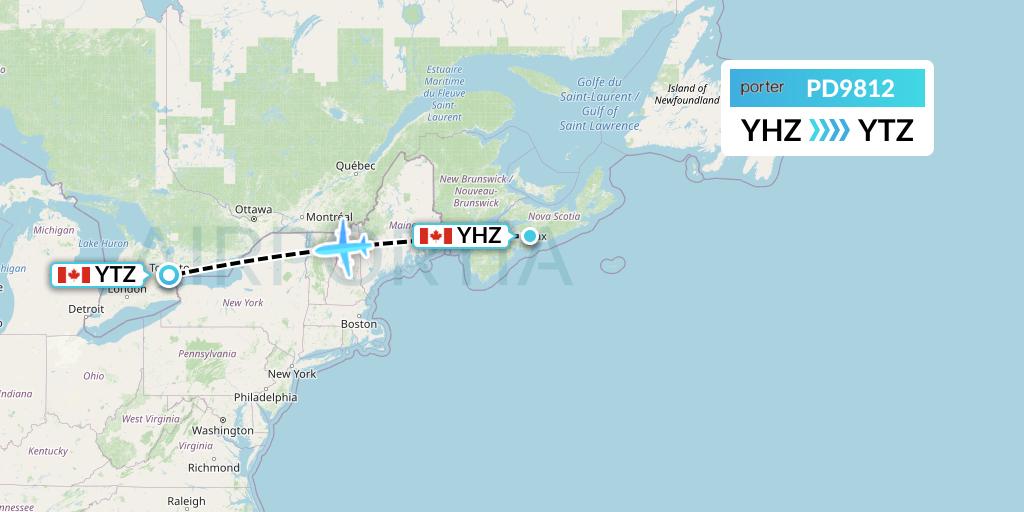PD9812 Porter Airlines Flight Map: Halifax to Toronto