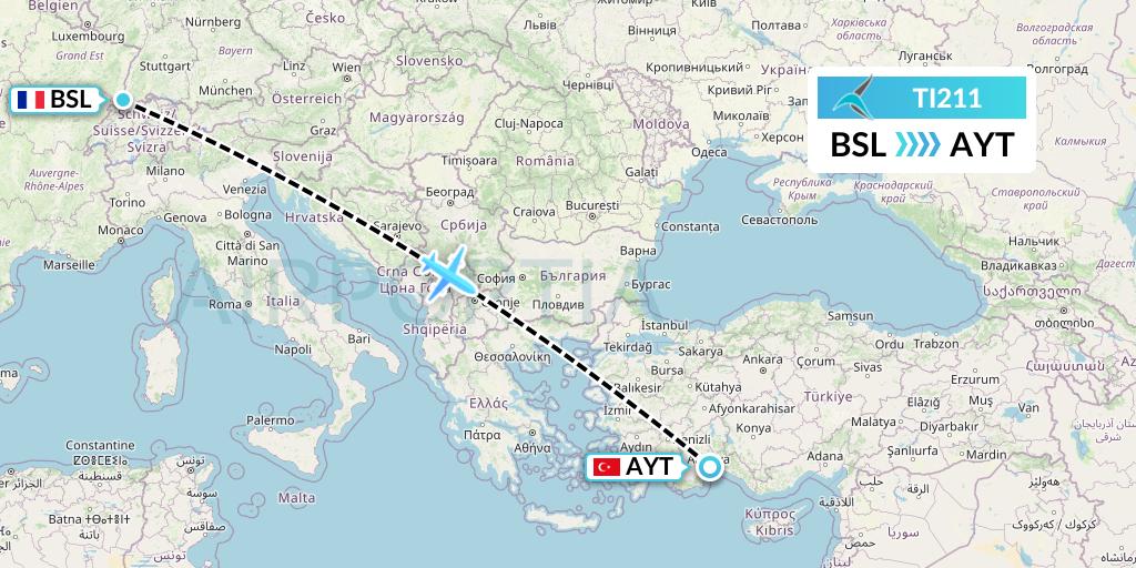 TI211 Tailwind Airlines Flight Map: Basel to Antalya