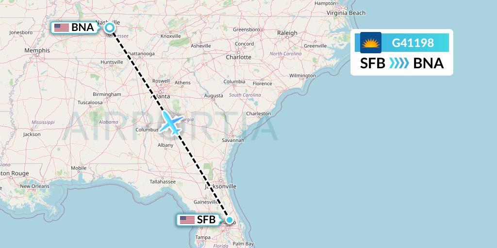 G41198 Allegiant Air Flight Map: Orlando to Nashville
