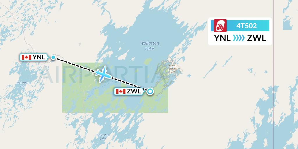 4T502 Rise Air Flight Map: Points North Landing to Wollaston Lake