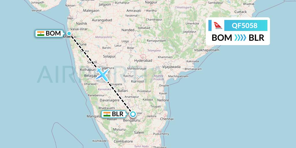 QF5058 Qantas Flight Map: Mumbai to Bangalore