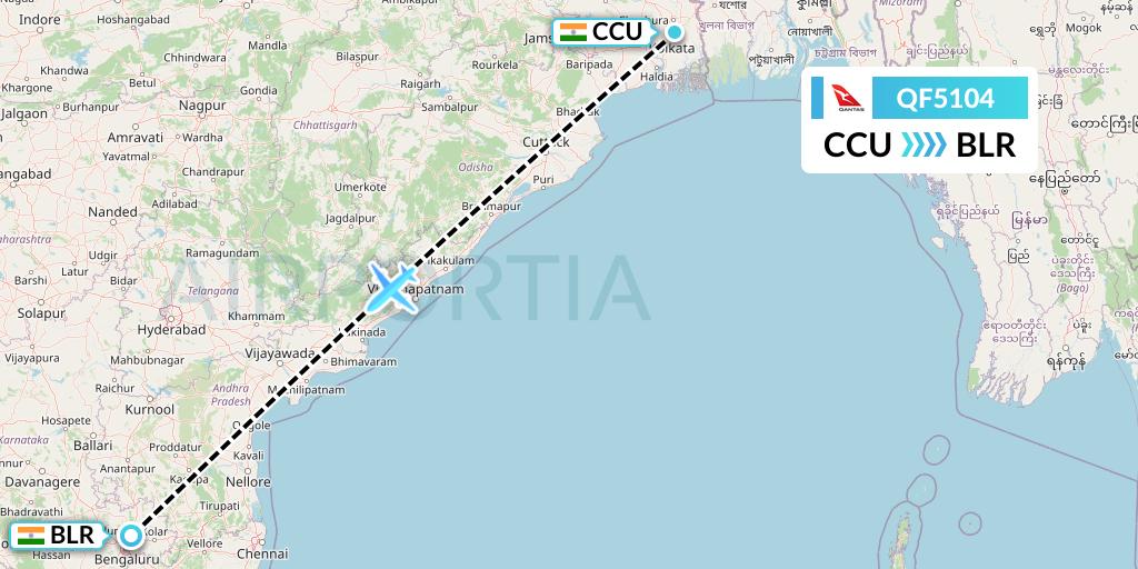 QF5104 Qantas Flight Map: Kolkata to Bangalore