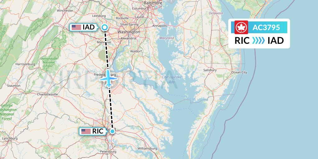AC3795 Air Canada Flight Map: Richmond to Washington
