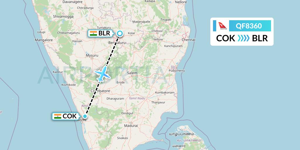 QF8360 Qantas Flight Map: Cochin to Bangalore