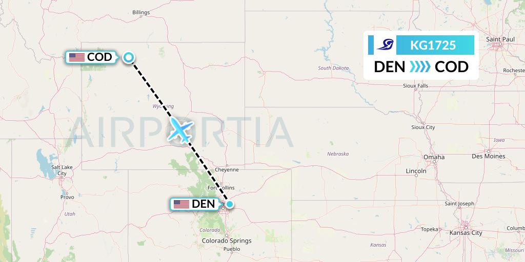KG1725 Key Lime Air Flight Map: Denver to Cody