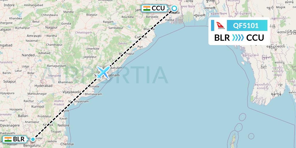 QF5101 Qantas Flight Map: Bangalore to Kolkata