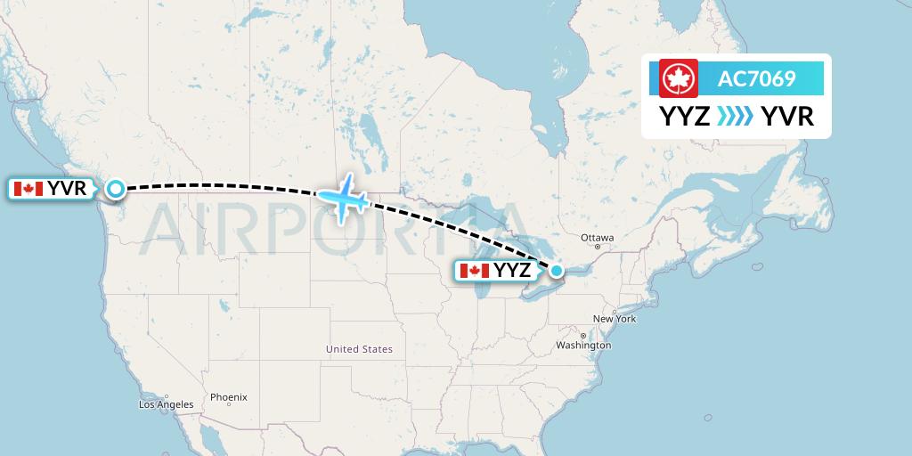 AC7069 Air Canada Flight Map: Toronto to Vancouver