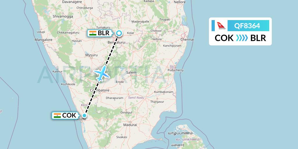 QF8364 Qantas Flight Map: Cochin to Bangalore